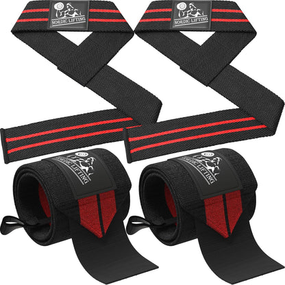 Wrist Wraps + Lifting Straps Bundle (2 Pairs) for Weightlifting, Cross Training, Workout, Gym, Powerlifting, Bodybuilding - Support for Men/Women, Avoid Injury during Weight Lifting